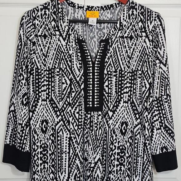 Ruby Rd Women's Tribal Black White Sheath Dress Medium Knee Length V-Neck - Picture 3 of 7